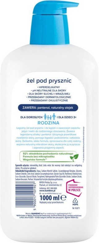 NIVEA BAMBINO Rodzina Żel pod prysznic Jeżyna i Malina 1000 ml